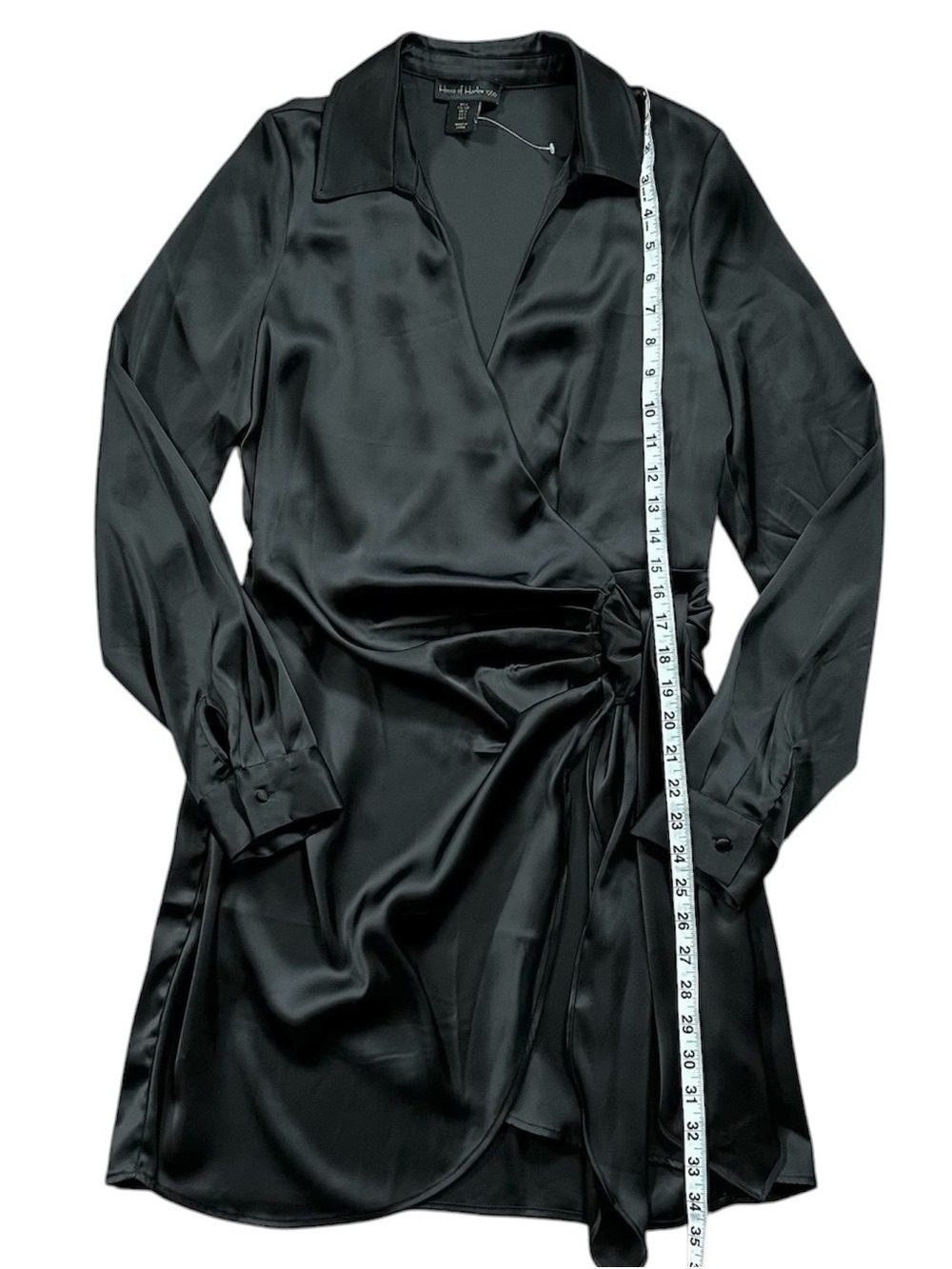 House of Harlow 1960 Satin Wrap Long Sleeve Mini Dress Black Size Small - Picture 11 of 15